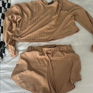 Tan Ribbed Lounge Set